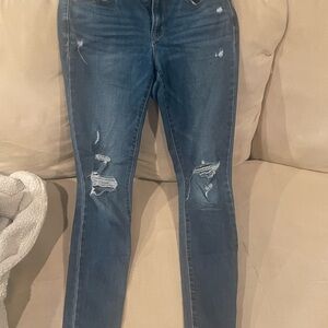 Zara Blue Skinny Jeans LONG with Distressed Details